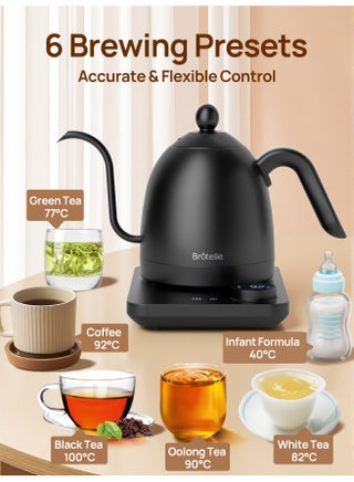 Electric Gooseneck Kettle V60 Coffee Kettle Tea Kettle 0.8L 1200W Power Rotary push button Adjustable Temperature with Insulation Quick Heating Perfect for Pour-Over Coffee at Home and Office Matte Black - view 3
